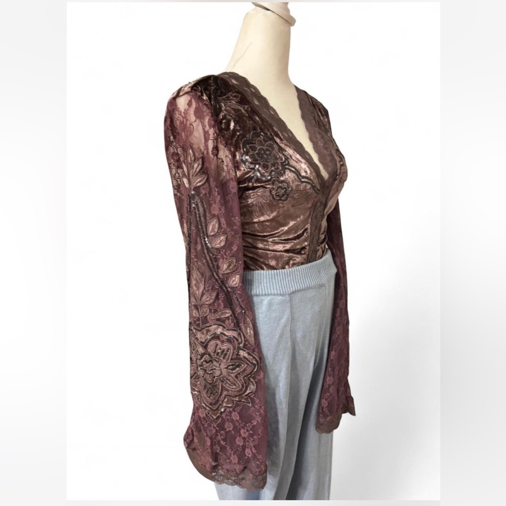 Free People Lace Bodysuit in Rich Brown